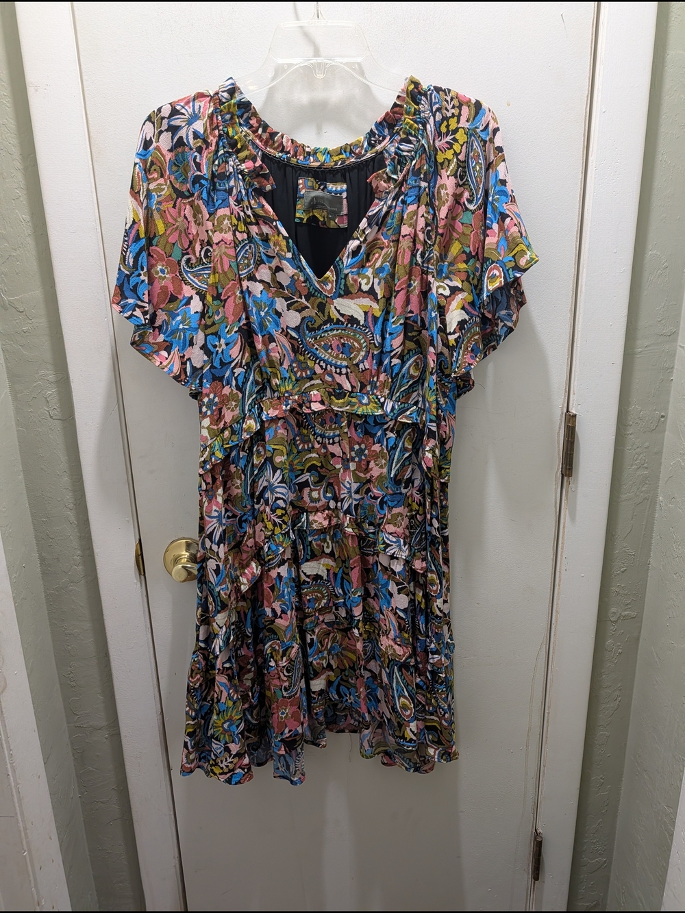 Anthropologie Robin Tiered Mini Dress Multicolor Paisley Size LP